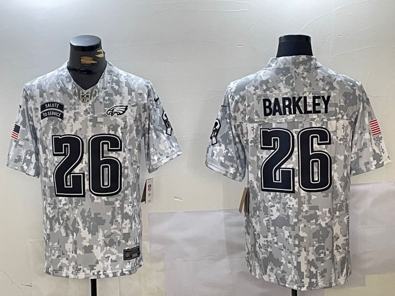 Men Philadelphia Eagles 26 Barkley Nike Arctic Camo 2024 Salute to Service Limited NFL Jersey